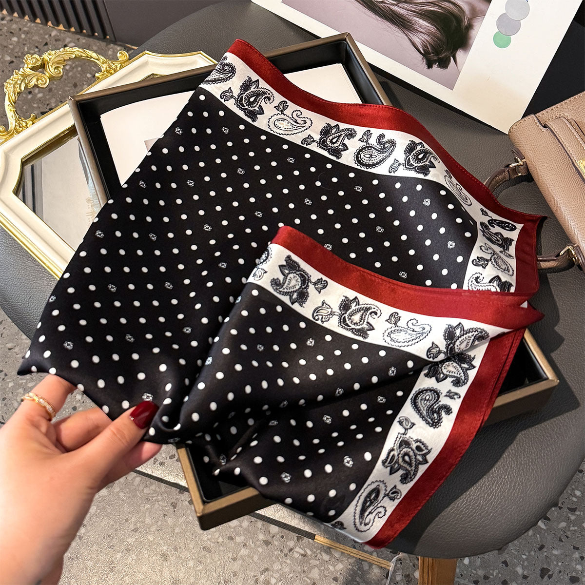 Heritage Polka Dot & Paisley Silk Scarf