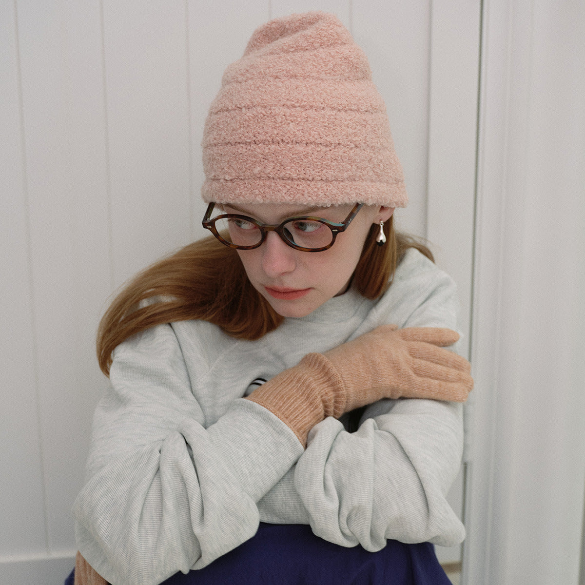 Cozyura™ Wool Blend Knit Cap – Textured Stripe Design in Solid Color