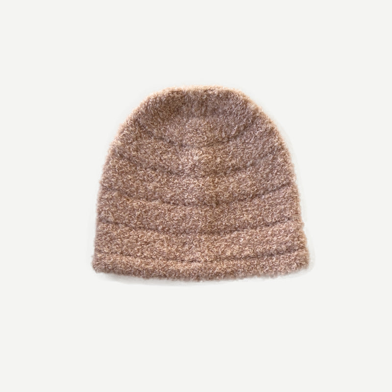 Cozyura™ Wool Blend Knit Cap – Textured Stripe Design in Solid Color