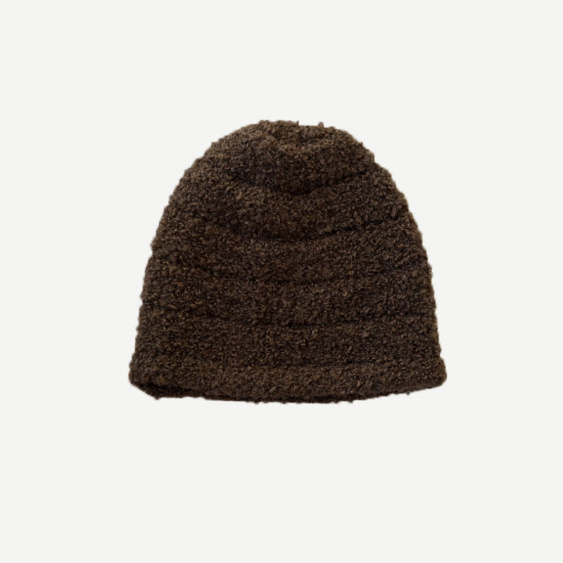 Cozyura™ Wool Blend Knit Cap – Textured Stripe Design in Solid Color