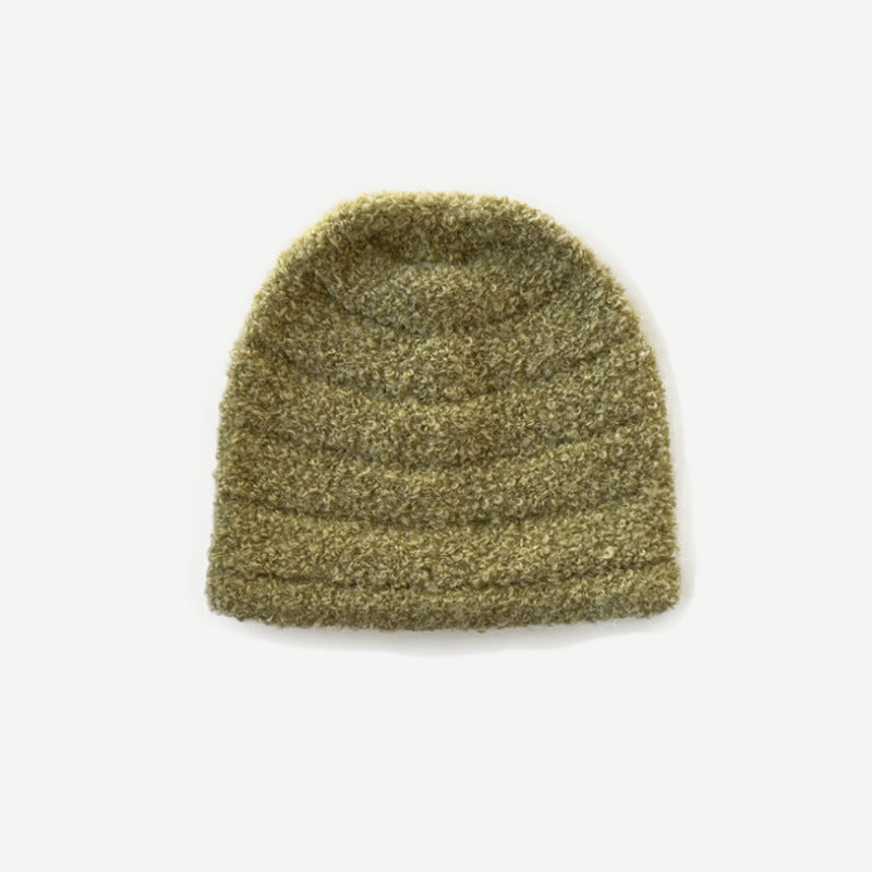 Cozyura™ Wool Blend Knit Cap – Textured Stripe Design in Solid Color