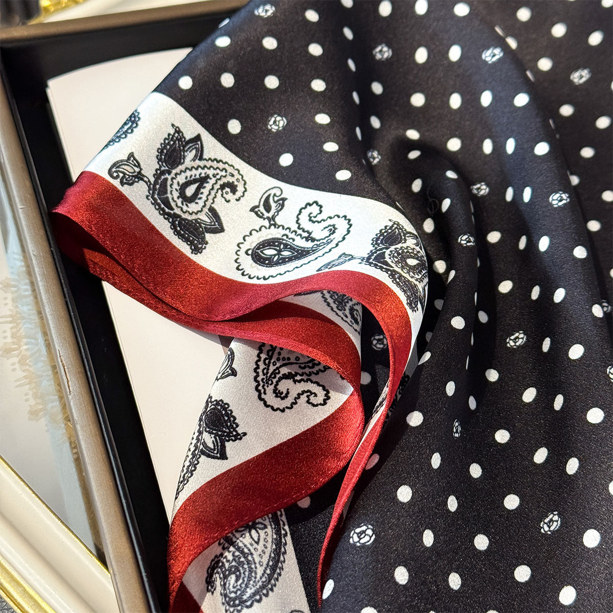 Heritage Polka Dot & Paisley Silk Scarf