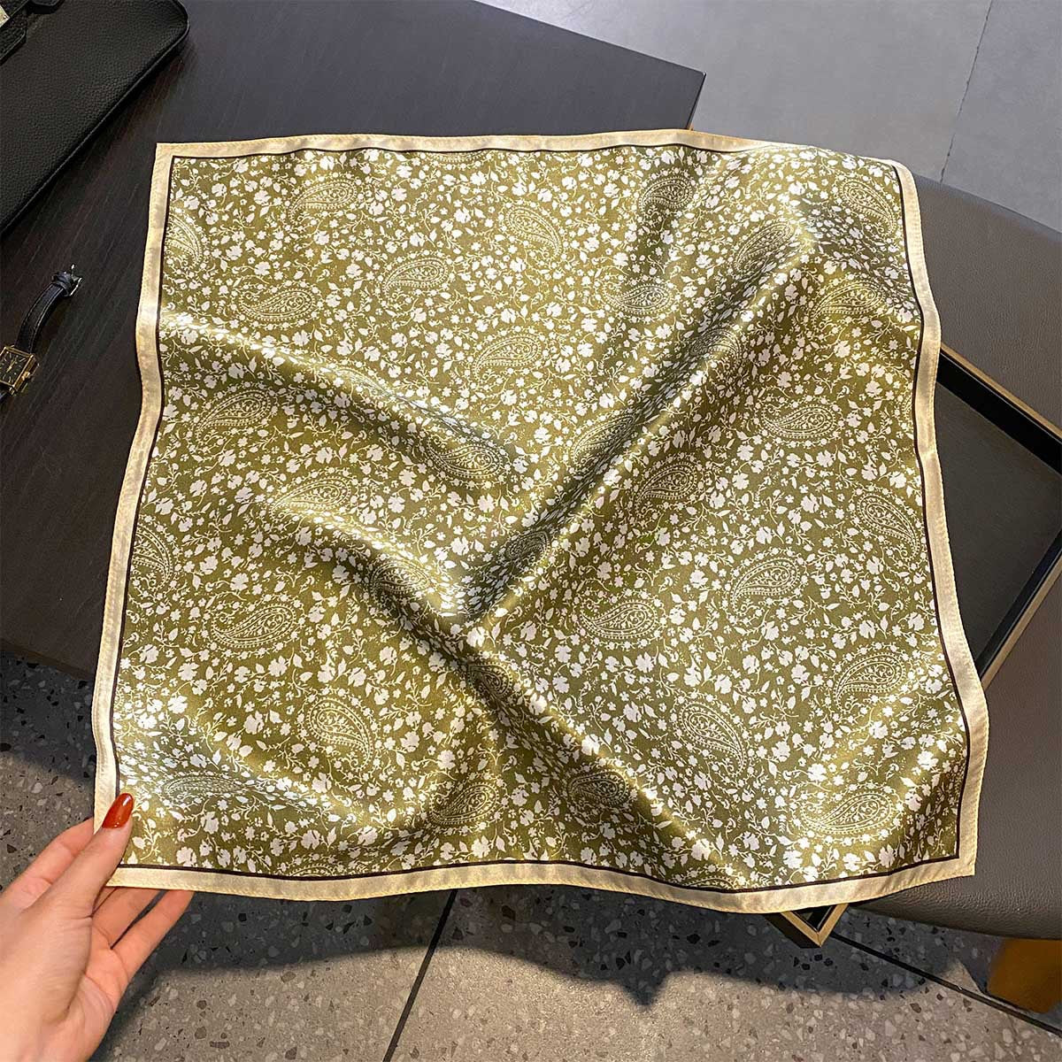 Verdant Whisper | The Floral Paisley Silk Square
