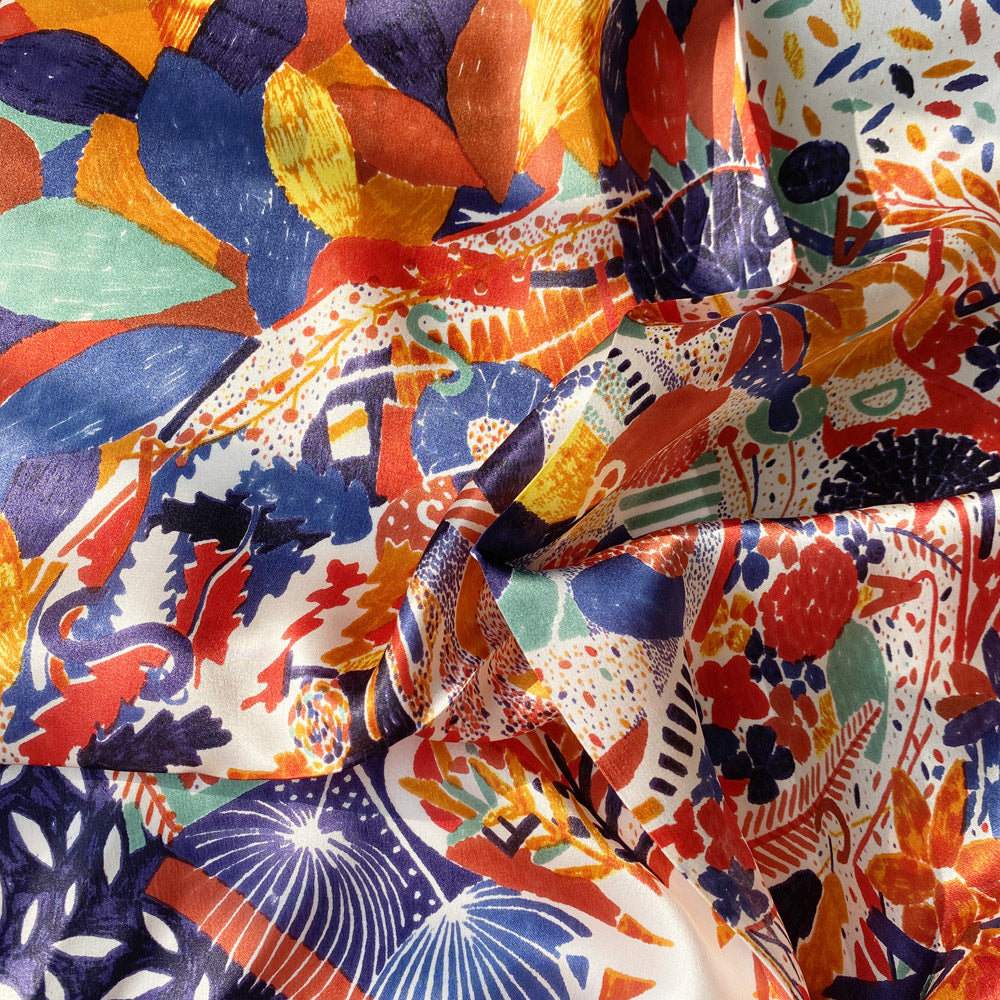 Enchanted Flora | Hand-Painted Abstract Silk Square