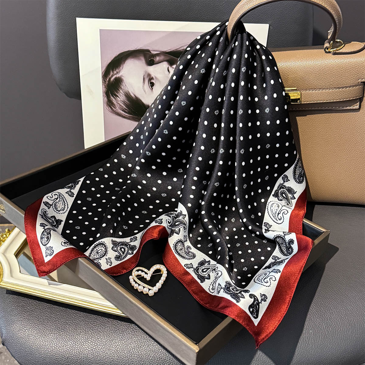Heritage Polka Dot & Paisley Silk Scarf