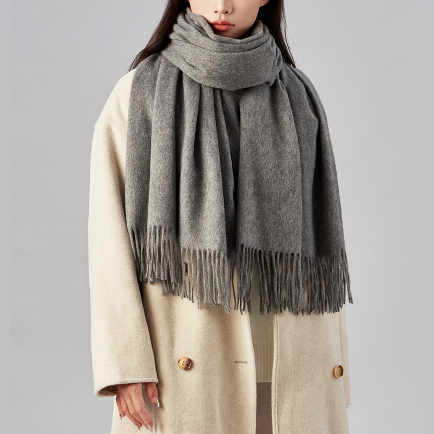 Cozyura™ Women’s 100% Wool Scarf – Warm, Lightweight & Elegantly Fringed (Large Size)