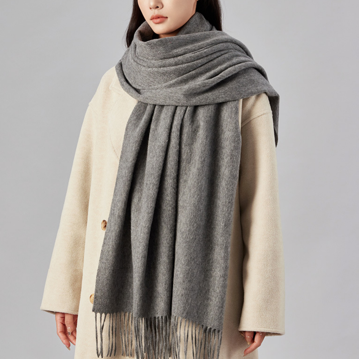 Cozyura™ Women’s 100% Wool Scarf – Warm, Lightweight & Elegantly Fringed (Large Size)