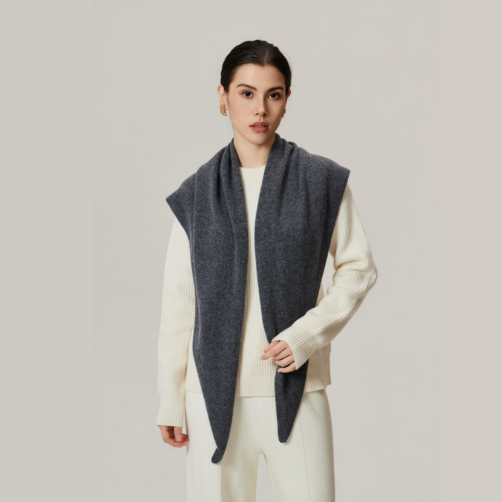 Cozyura™ Wool Blend Triangle Shawl – Thick Knit Warmth with Timeless Elegance