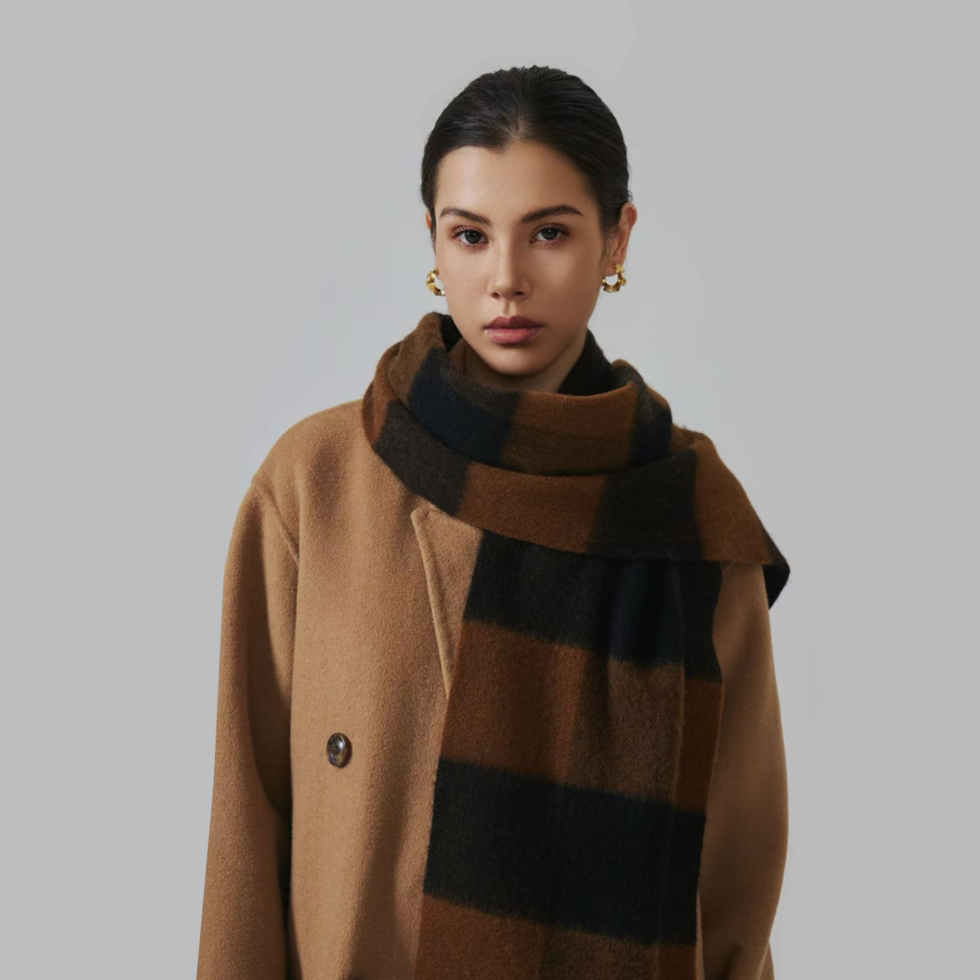 Cozyura™ Wool Plaid Scarf – Soft Textured Warmth for Autumn & Winter