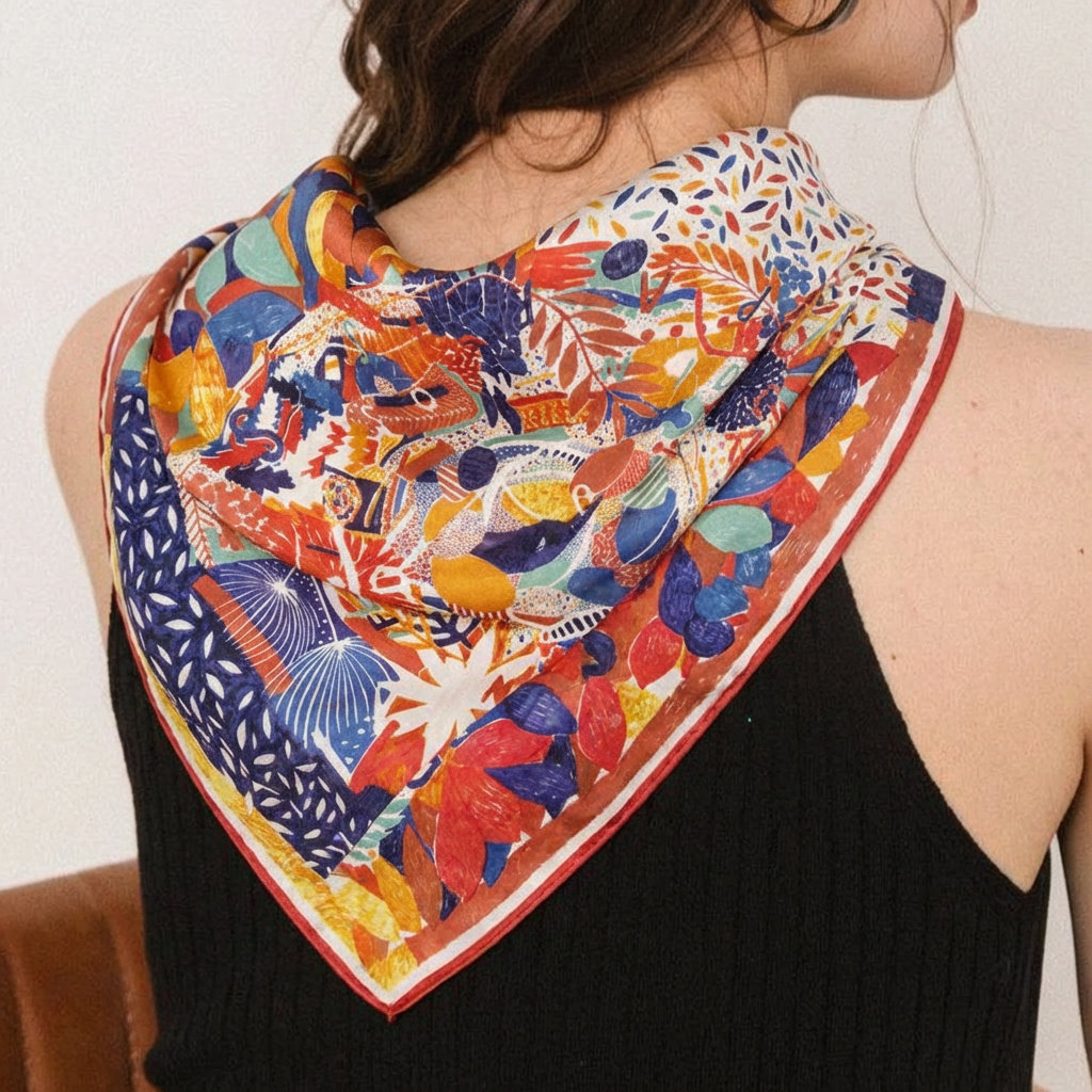 Enchanted Flora | Hand-Painted Abstract Silk Square